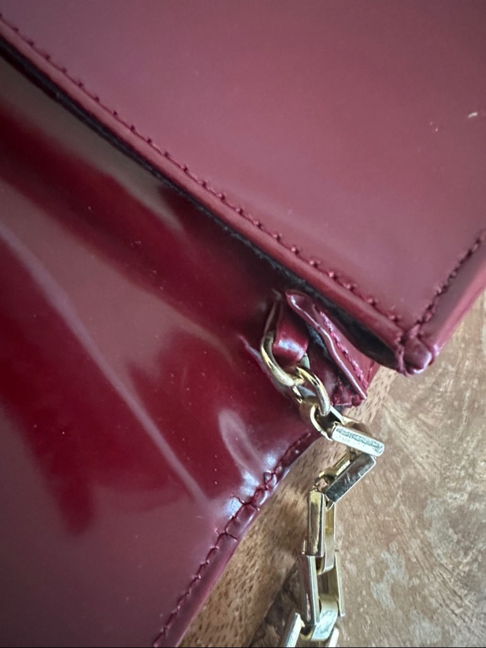 Women's Burgundy Leather Chain Shoulder Bag - Picture 8 of 9